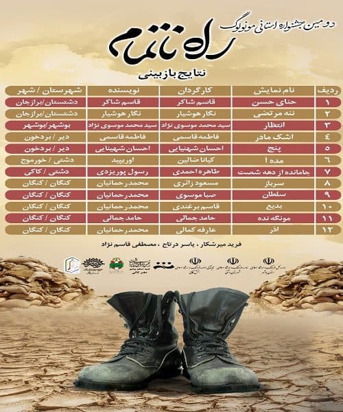 3 اثر نمایشی در فهرست راه‌یافتگان جشنواره استانی مونولوگ راه ناتمام