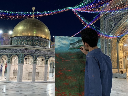 خلق اثر هنرمند استان بوشهر در کارگاه خلق آثار هنری «برآستان قدس»